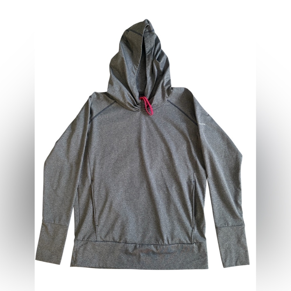 New Columbia women's pullover sweatshirt hood grey size M thumbholes long sleeve